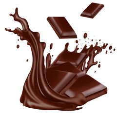 chocolate bar splash isolated on transparent background 