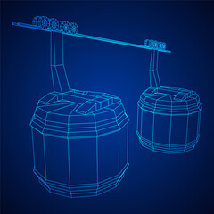 Cable car cabin gondola. Funicular simple cableway concept. Wireframe low poly mesh vector illustration