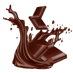 chocolate bar splash isolated on transparent background 