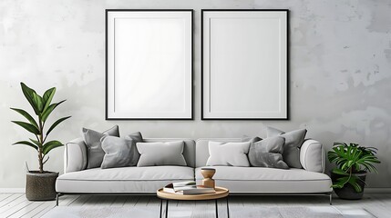 mock up poster frame in modern interior background living room scandinavian style