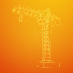 Construction crane tower. Building industrial concept. Wireframe low poly mesh vector illustration.