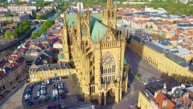 Cathedral of Metz bathing in soft sunlight shows it stunning Rose window