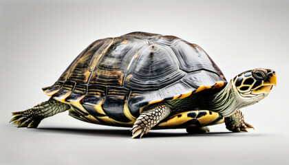 Fototapeta premium exhaling turtle isolated on white background