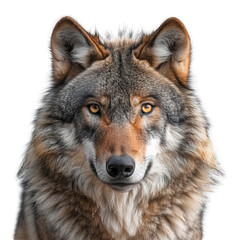 Obraz premium front view of wolf head isolated on transparent background ,generative ai