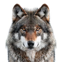 Fototapeta premium front view of wolf head isolated on transparent background ,generative ai
