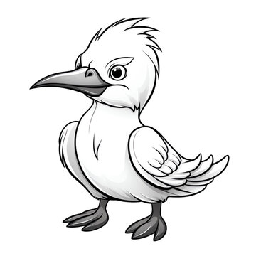 recommend clip art: A cute baby white Gannet with thick black outlines on a simple flat color background