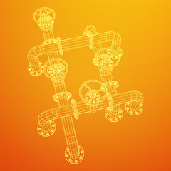 Oil pipeline with valve. Petrol production. Petroleum fuel industry transportation line. Wireframe low poly mesh vector illustration