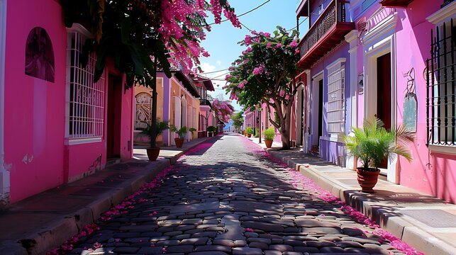 Dominican republic puerto plata old town donna blanca street this is a fuschia pink street