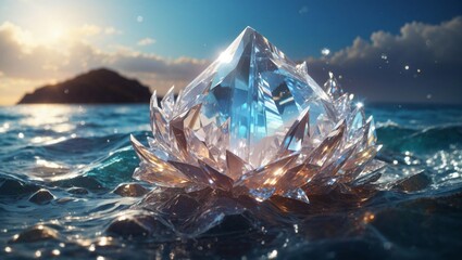 Obraz premium Crystal in the sea generative Ai 