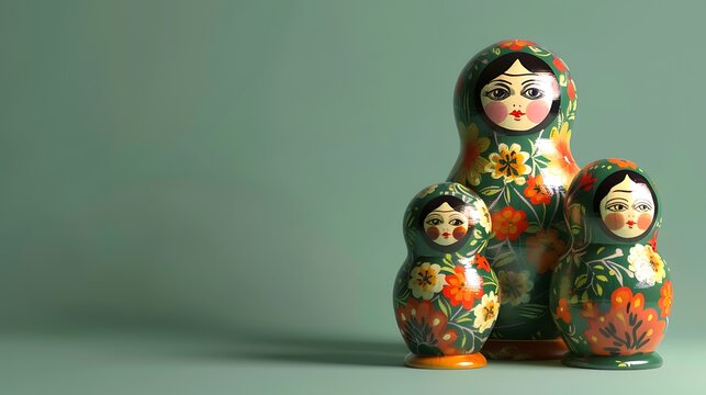 nesting dolls babushka half open green background