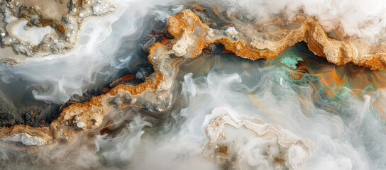 Obraz premium Abstract marble texture with rusty metal and white smoke