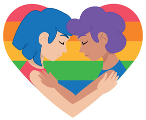 LGBTQ+ Couple Embracing Pride Sticker Icon