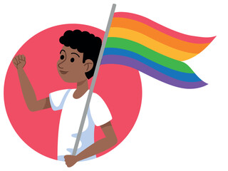 Pride Sticker Icon of Person Holding Rainbow Flag