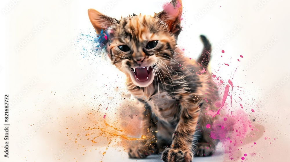 Poster small kitten with mouth open