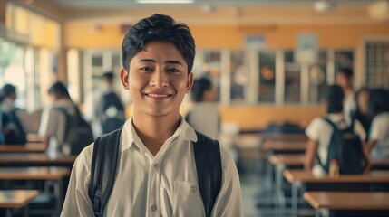 Obraz premium A young boy in a classroom smiling.