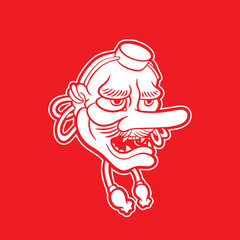 Hand drawn Japanese Tengu mask coloring page, Vector illustration