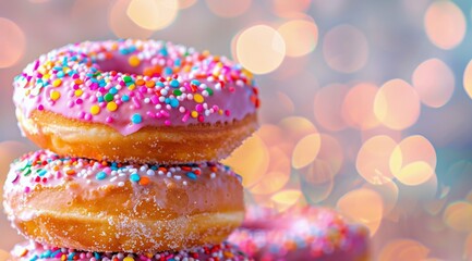 Three Donuts With Sprinkles Stacked
