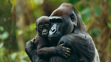 Obraz premium Female gorilla with son eastern lowland gorillas
