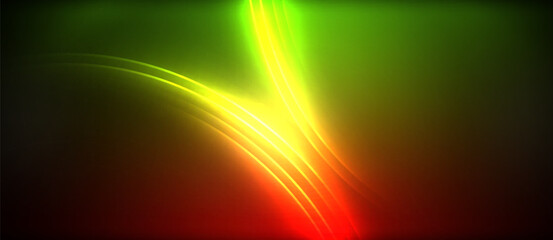 Neon glowing circle rays, light round lines in the dark, planet style neon wave lines. Energetic electric concept design for wallpaper, banner, background