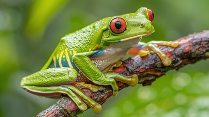 Obraz premium Frog With Red Eyes Sitting on a Branch