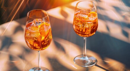 Obraz premium Two Glasses of Whiskey on Table