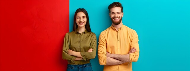 Obraz premium Portrait of Confident Young Professionals Collaborating in a Modern Office Setting