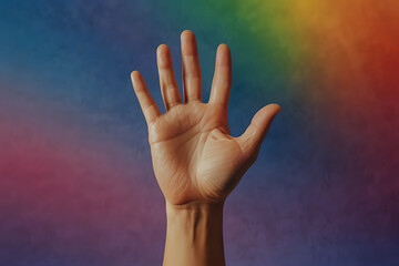A high five symbol with LGBTQ background