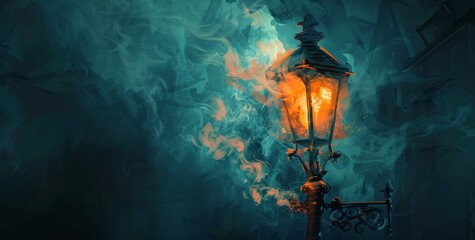 Street Lamp Emitting Flame