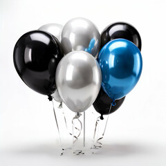 black, white and blue balloons isolated on white
