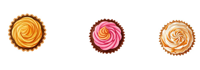 Fototapeta premium Delightful Assortment of Cupcakes: Chocolate, Vanilla, and Sprinkled Treats on White Background,PNG