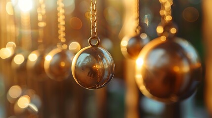 Fototapeta premium metal balls hanging in a line with the released ball concept of cause and effect