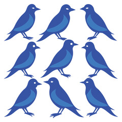 Set of Blue jay animal black Silhouette Vector on a white background