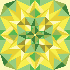 Mandala Nature in yellow and green petals and triangles 