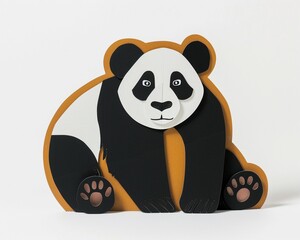 Fototapeta premium panda, simplistic 3d paper cut, white background, made of cardboard