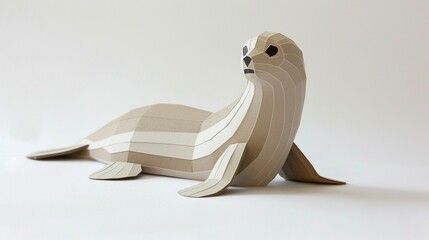 seal, simplistic 3d paper cut, white background, made of cardboard