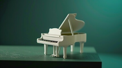 White toy piano music close up on a black and green background