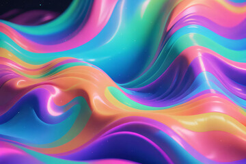 Obraz premium Holographic neon background ,Colorful psychedelic abstract. Pastel color waves for background 