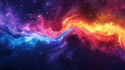 Fototapeta premium Ethereal Dreamy Light Painting with Colorful Ink and Rainbow Core. Glowing Shadows on a Rainbow Background Depicting Vibrant Waves for Illustration, Advertising, web Design, and Graphic Needs.