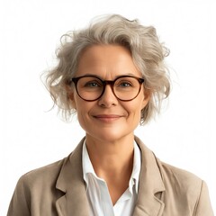 Fototapeta premium A woman with glasses and a beige suit.