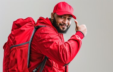 Obraz premium Smiling young delivery man holding and carrying a cardbox isolated on white background
