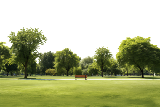 Lush Green Park with Pathway Isolated on Transparent Background