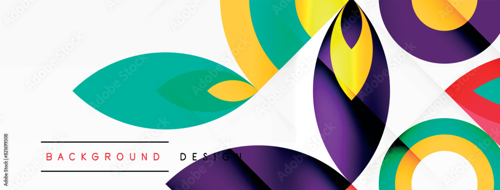 Poster An artistic design featuring circles and leaves on a white background, creating a colorful and vibrant pattern