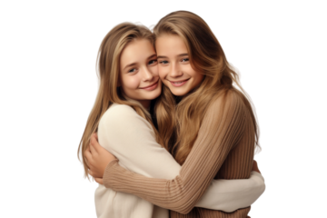 Joyful Reunion Hug of Two Childhood Friends Isolated on Transparent Background