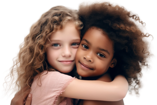 Affectionate Hug Between Two Girls Isolated on Transparent Background