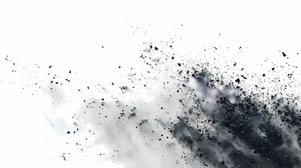 A cascade of particles in an abstract background, with a film grain effect and a gritty atmosphere, isolated on solid white background