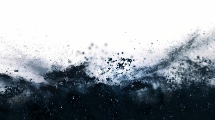 A cascade of particles in an abstract background, with a film grain effect and a gritty atmosphere, isolated on solid white background