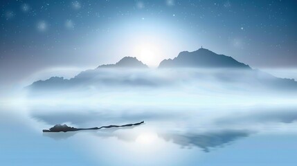   A boat bobbing atop a tranquil body of water, bathed in the celestial glow of a starlit sky