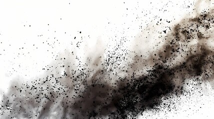 A cascade of particles in an abstract background, with a film grain effect and a gritty atmosphere, isolated on solid white background