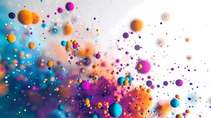 A cluster of particles in an abstract background, with a selective focus effect and a bright color palette, isolated on solid white background