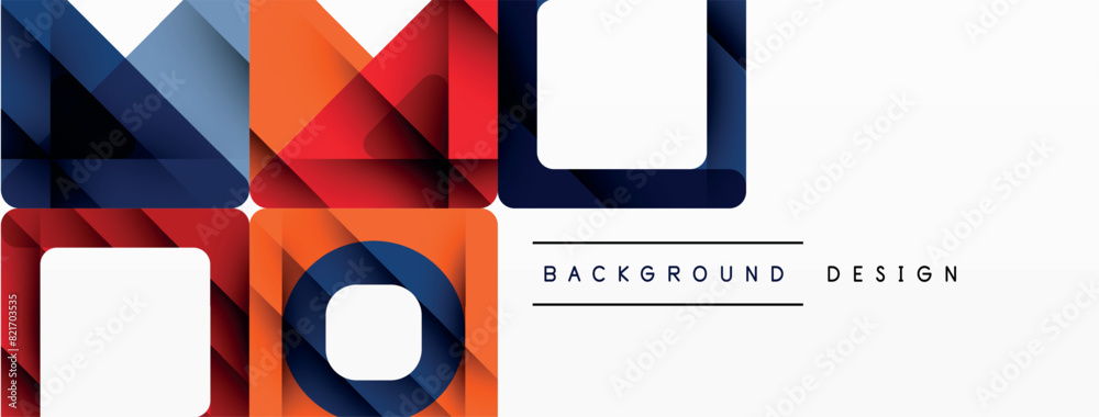 Poster The white background is adorned with a variety of colorful shapes such as squares and circles, creating a vibrant and dynamic visual design